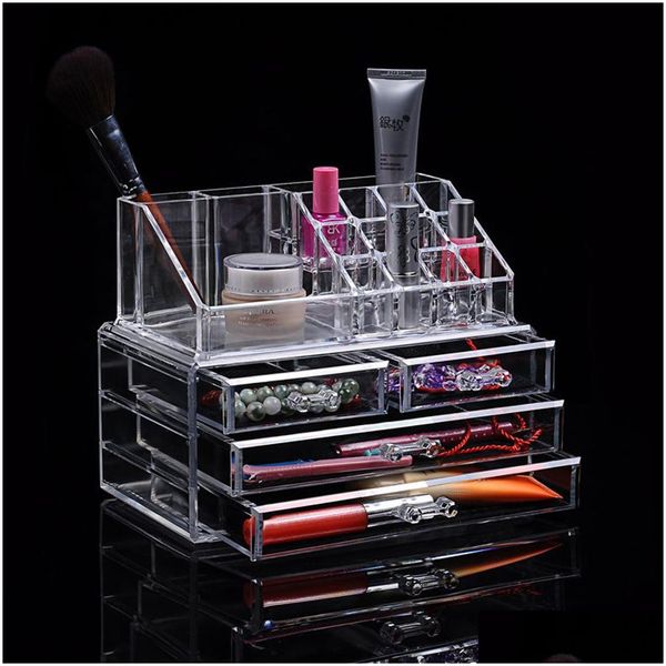 Aufbewahrungsboxen Mülleimer klarer Acryl -Make -up -Organizer Boxe Kunststoff Make -up für Kosmetik Lippenstift Home Der Typ Drop Lieferung Garten Hous Dhduk