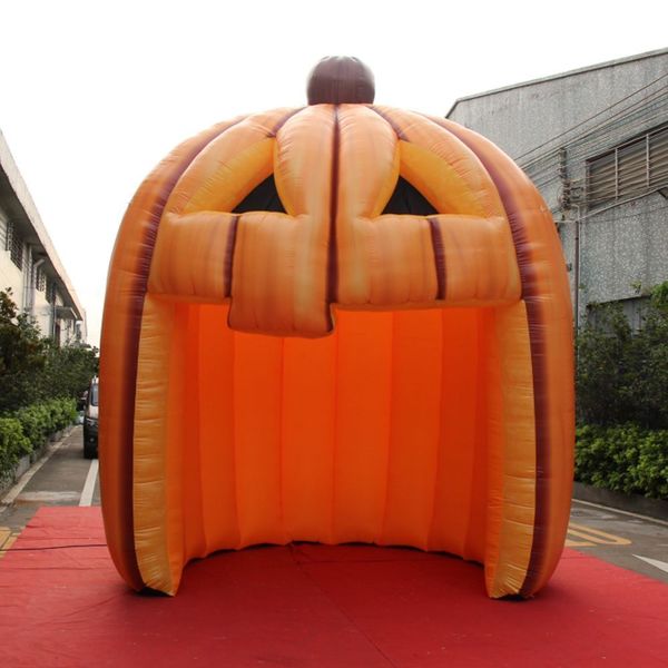 Tenda di zucca gonfiabile artificiale per decorazione di Halloween Evento all'aperto Tunnel stage arancione con soffiatore