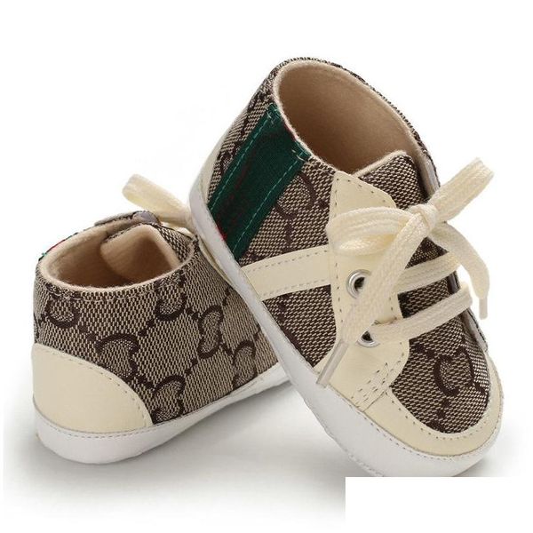 First Walkers Toddler Walker Baby Shoes Boy Girl Sport Classical Solte Sole Crib di cotone Moccasins Casual 0-18 mesi Droping Delivery Kids DHX5M