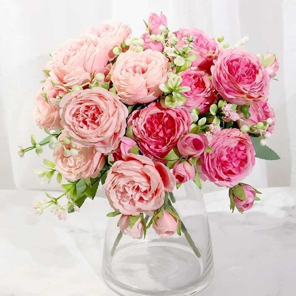 Fiori secchi docidaci bellissimi fiori di seta artificiale rosa pianta falsa bouquet bianco per vaso per casa per la casa decorazione di nozze regali