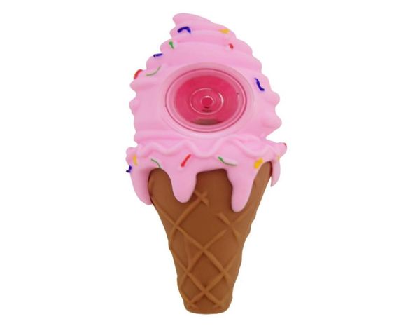 Cream de sorvete Cone Tubal de silicone rosa amarelo verde para escolher tubos de mão platina Curada Spoon Summer Design Summer Smoking Bong7206125