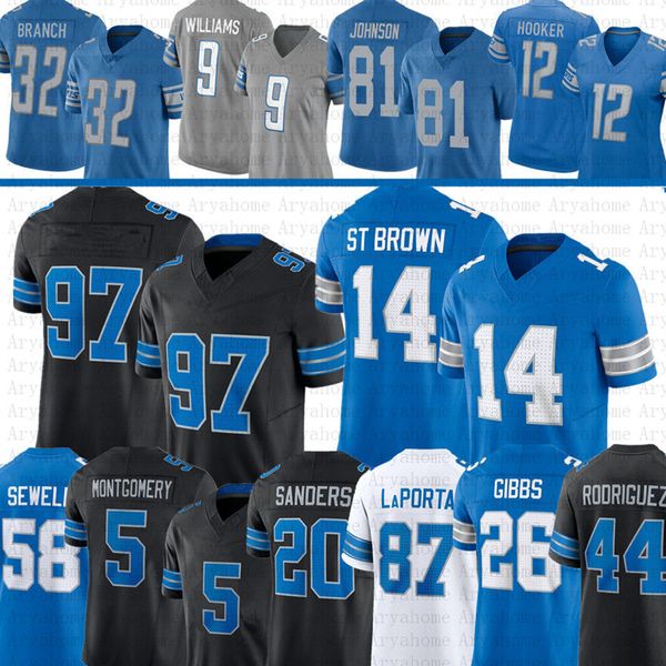 Amon-ra St Brown Jahmyr Jersey de futebol de Gibbs Barry Sanders Jameson Williams Sam Laporte Brian Brian Malcolm Rodriguez Jared Goff David Montgomery Terrion Arnold