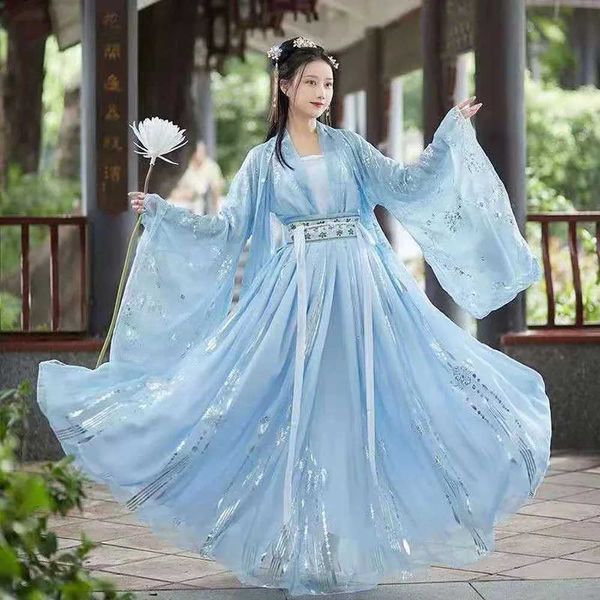 Roupas étnicas 2024 Trajes tradicionais chineses para mulheres Hanfu Fairy Dress Dance Folk dança Vintage Bordado Princesa Roupa Dressão Hanfu Chinês
