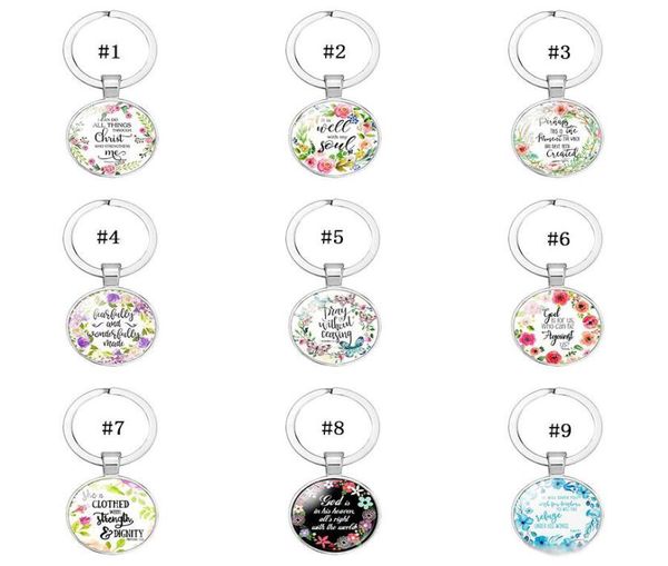 2019 Catholic Rose Scripture Keychains para homens homens cristãos Charm de vidro Chans -chave de moda Religião Acessórios de joias 5900166