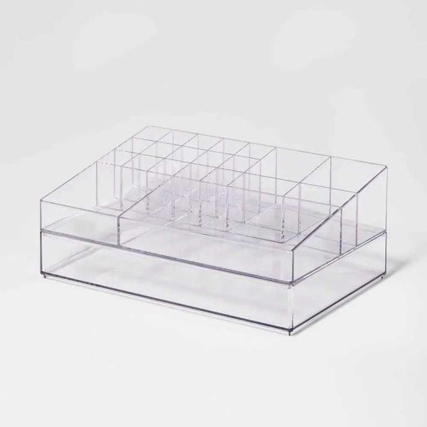 Organizador cosmético Super grande banheiro plástico Cosméticos laminados Organizador empilhável Transparente 21 Camadas Companhia de bandeja Top Makeup Storage Solução Q240429