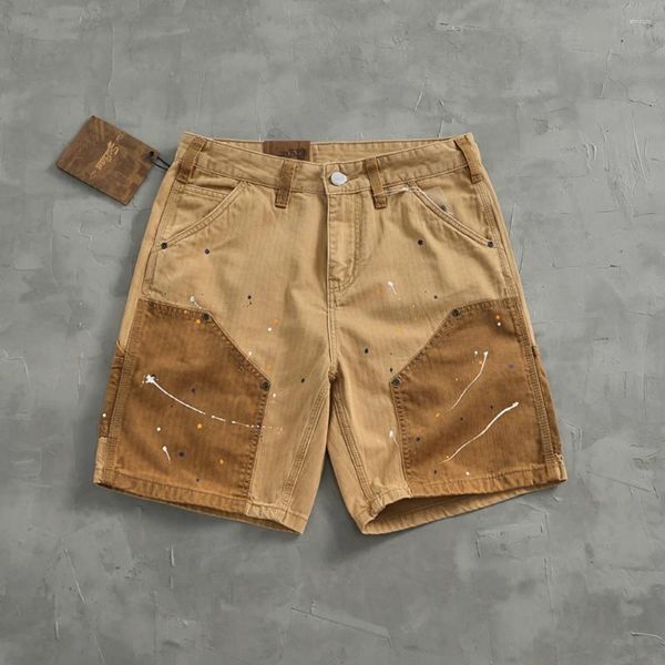 Pantaloncini da uomo Shorts Spray Vernice per fare vecchi pantaloni a gamba a mezza gamba a colore di colore casual americano