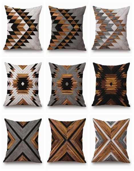 Copertina di cuscino con stampa in legno rustico Cuschio da lancio geometrico shabby chic per divano chaise lino in cotone lino di cotone fondo cojin4399793