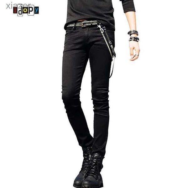Мужские джинсы идопия горячая продажа мужской корейский дизайнерский дизайнерский черный тонкий джинсы панк прохладный супер колготок с цепью, подходящей для мужчин wx