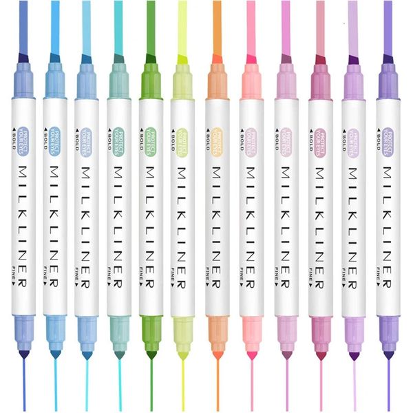 12 pezzi marcatori di evidenziatore penna a doppia punta per latte del pastello pastello a colori a colori fluorescente Penne Drawing Marker 240423 240423