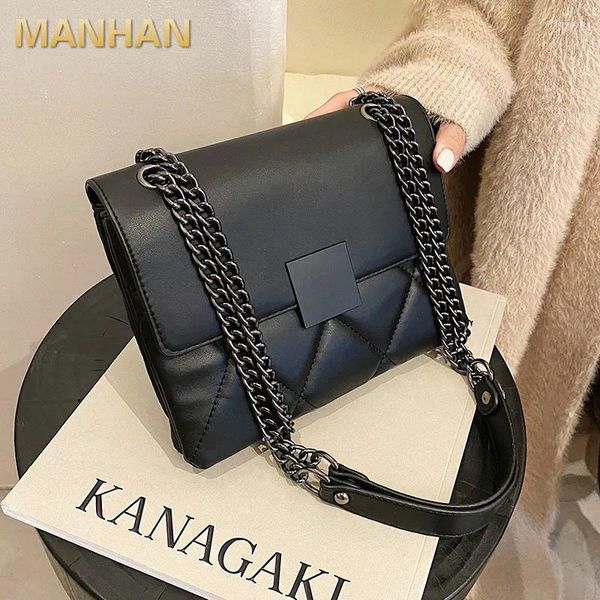 Bag Manhan Lattice Square Crossbody 2024 Mode hochwertige PU Leder Frauen Designer Handtasche Kette Schulter Balck