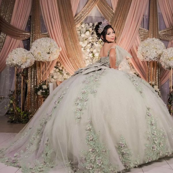 Abiti Quinceanera verde scintillante APPLICA PICCILA CHECCHE SOLLE SECHE 16 TULLO OFFA OFFA SCHEGGIO CAMPEGGIO VEStiDOS 15 DE XV ANOS