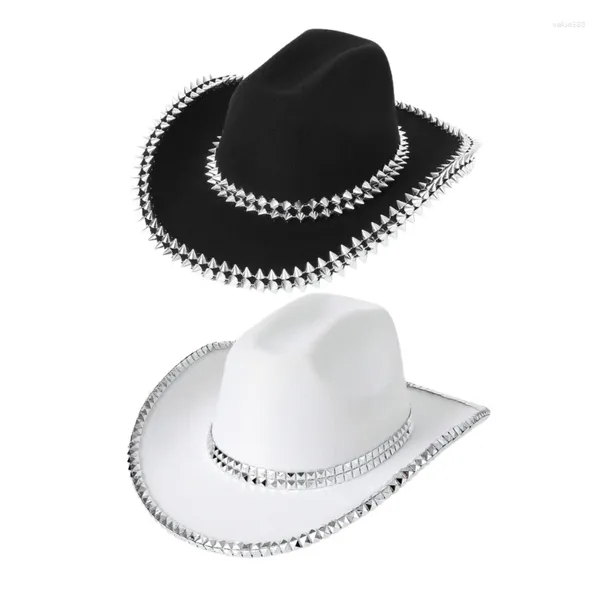 Beretti Berets Brimmed Cappello da cowboy Rivets-Studded per Bachelorette Party Stage Dancing