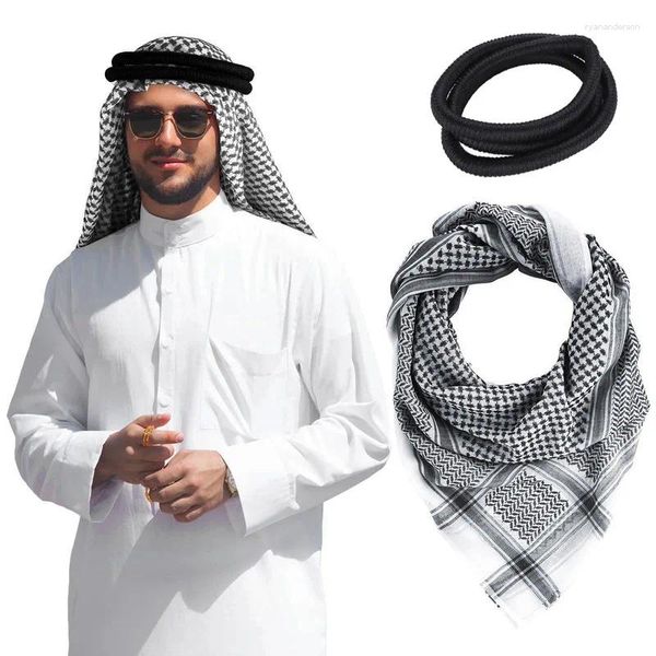 Berets Men Arab Shemagh Keffiyeh Scarf Mussulim Turban Ближнево -Восточный пустынный Hijab Headab Обертка с костюмом AQEL веревка 138 см.