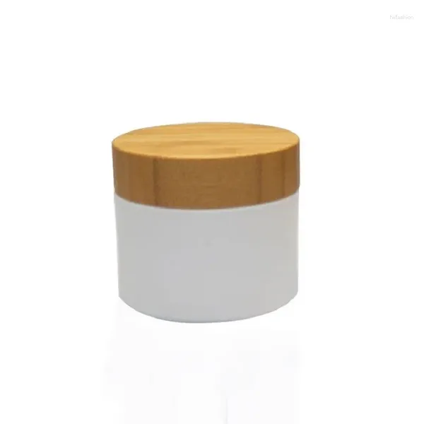 Garrafas de armazenamento 30g 50g garrafa de plástico branco com tampa de bambu Packing jart de madeira tampa de madeira pp recipiente 20 pcs/lote.