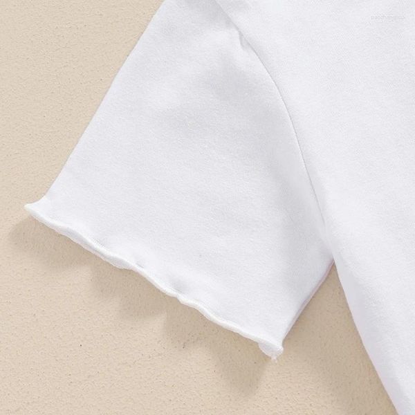 Roupas conjuntos de roupas de menina de aniversário de manga curta letras impressão de camiseta com shorts de rosca e fita de cabelo bowknot Summer