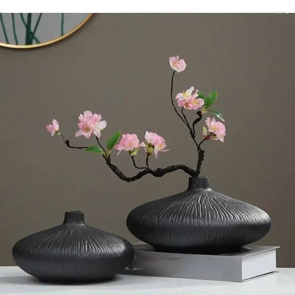 Vasen Chinese Zen Keramik Vase Handwerk Dekoration Schwarzes Crack Blumenarrangement Hauszubehör