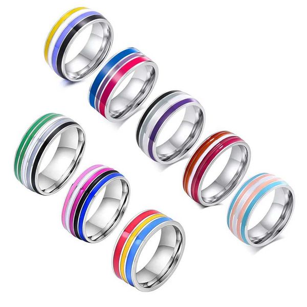 Anelli di banda in acciaio inossidabile anelli bisessuali lesbica anelli di impegno orgoglioso dell'amore anello di fidanzamento colore a strisce Q240429