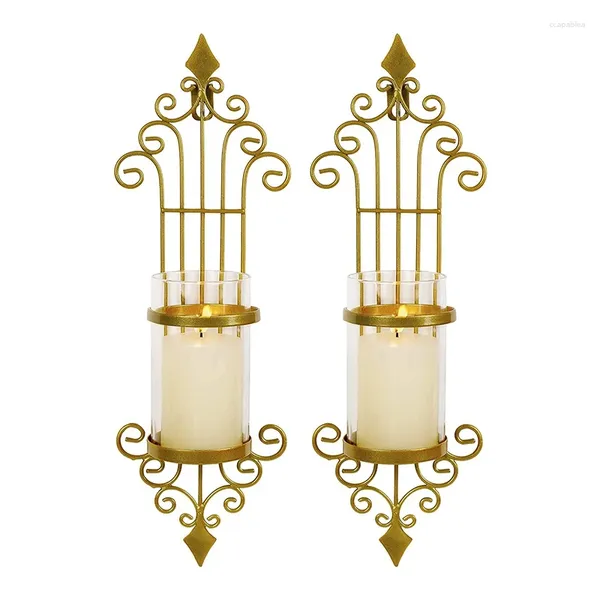 Titulares de vela -2 PCs Sconce de parede Decorações de arte de metal de metal dourado para refeições para o banheiro