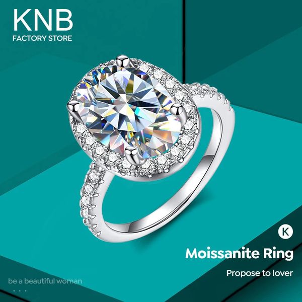 KNB Luxo 3CT Big Moissatine Diamond Diamond Wedding noval anéis de auréola para mulheres originais 925 jóias finas de prata esterlina 240428