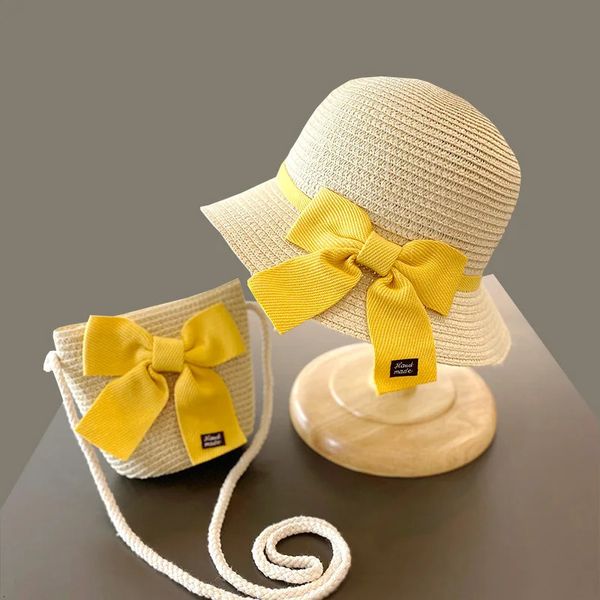 Cappello da sole per bambini di 2-8 anni Hat Summer Pversap Bag Stat set per la protezione solare per la protezione solare per la spiaggia cappello da sole Cappello per bambini paglia per bambini 240430 240430