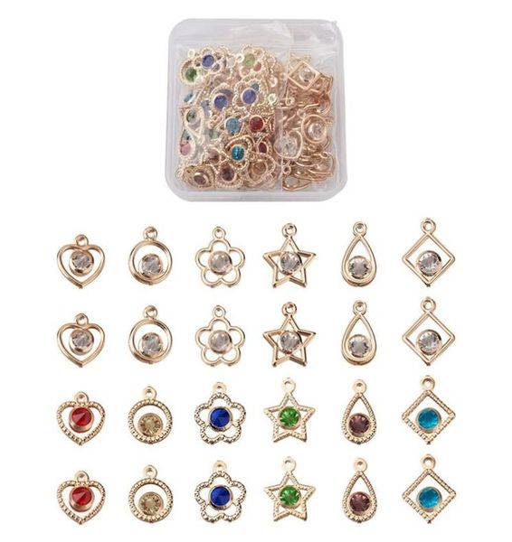 Charms 1 Box Alloy Pendants связывает разъемы с хрустальными стразами.