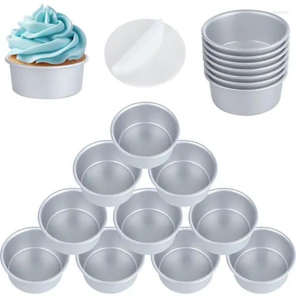 Platten 18pcs 4-Zoll-runde Kuchenformen mit 100-teiligen Backpapieren Aluminiumlegierung-Formteile für Chiffon