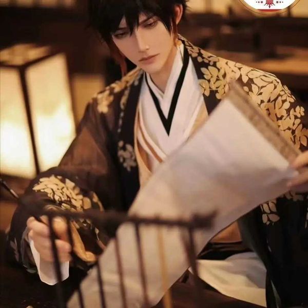 Abbigliamento etnico genshin impatto zhongli cosplay maschi abbigliamento cinese hanfu lanterne cosplay che brillano in ombra fantastica ragazzo studente adulto hanfu