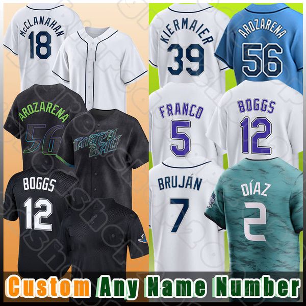 18 Shane McClanahan Baseball Jerseys Yandy Diaz Wander Franco Rays Randy Arozarena Wade Boggs Brandon Lowe Josh Lowe Isaac Paredes Rene Pinto Taylor Walls Zach Eflin