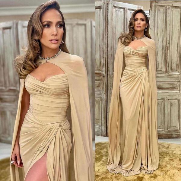 2024 Gold Mutter der Brautkleider formelle Kleider für Frauen mit Wrap Chiffon Side Split Müttern Kleider Bräutigam's Mutterkleider für Hochzeitsheirat Anlässe AMM184