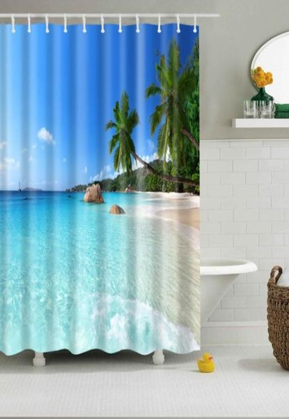 Yaz Taze Plaj Duş Perdesi Mavi Gökyüzü Desen 3D Baskı Perde Banyo Dekoru Ürün Banyo Astarı Drape7768965