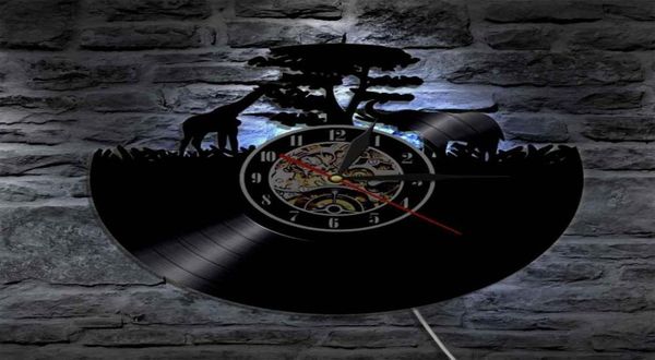 Animali africani orologio da parete giraffa ed elefante silhouette a led parete leggera fauna selvatica wall arte selvatica naturale decorazioni per la casa4711736