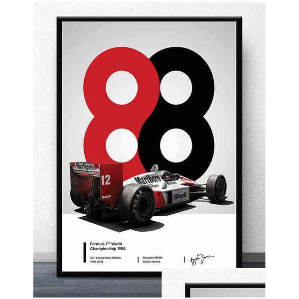 Arts and Crafts Ayrton Senna F1 Forma McLaren World Champion Racing Car Poster Stampe Wall Art Canvas Piccola di pittura per Living Roo Dhml4
