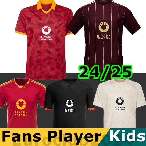 24 25 Maglia Romas Quarto 4º Kit Kits de Jersey Soccer 2024 2025 Home Away Terceira 3ª camisa de futebol vermelho Caldo Maglietta Trem Player Versão Pellegrini Abraham Dybala