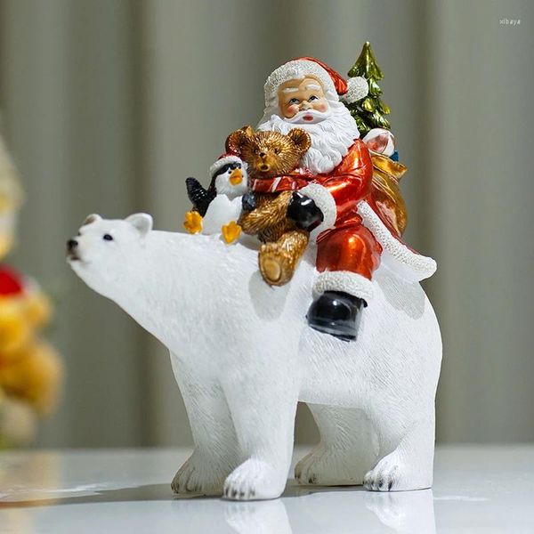 Figurine decorative Babbo Natale in sella alla statua polare statue ornamenti di decorazioni di interni collezioni navada regali per bambini