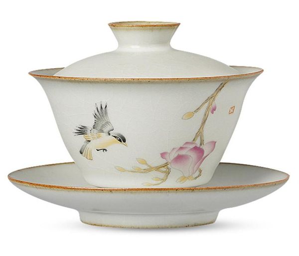 Ceramico pastorale Gaiwan Bird Tureen Kung Fu Set da tè dipinto fatto a mano per bevande per bevande da tè ciotola da tè per tè da tè 57723601