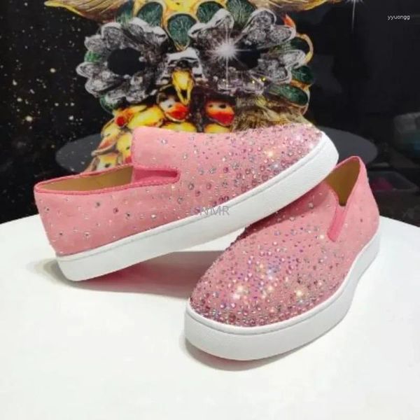 Scarpe casual velluto rosa femminile di lusso pieno di stelle un trapano a pedale e lo stesso stile basso