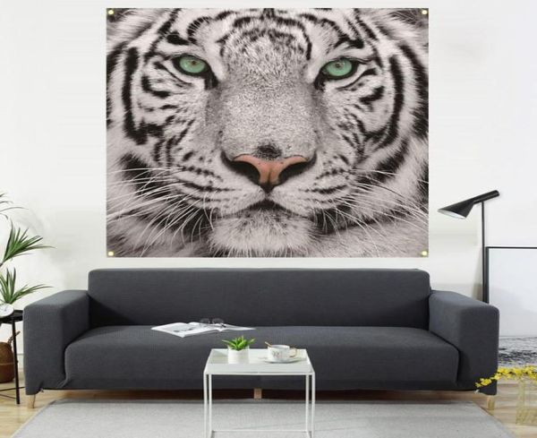 Tiger Head Painting Bandeira pendurada Sala de estar Decoração do sofá Fundo de decoração de interiores Pintura 600D4 Fivela 100 100cm5894574