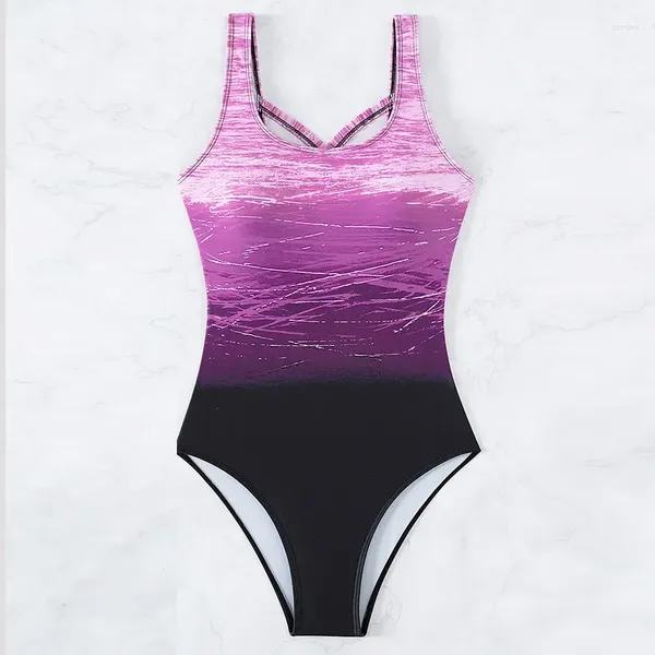 Costume da bagno femminile viola un costume da bagno con un pezzo per donna gradiente a U-collo senza backini bikini bikini estate in spiaggia da bagno 2024