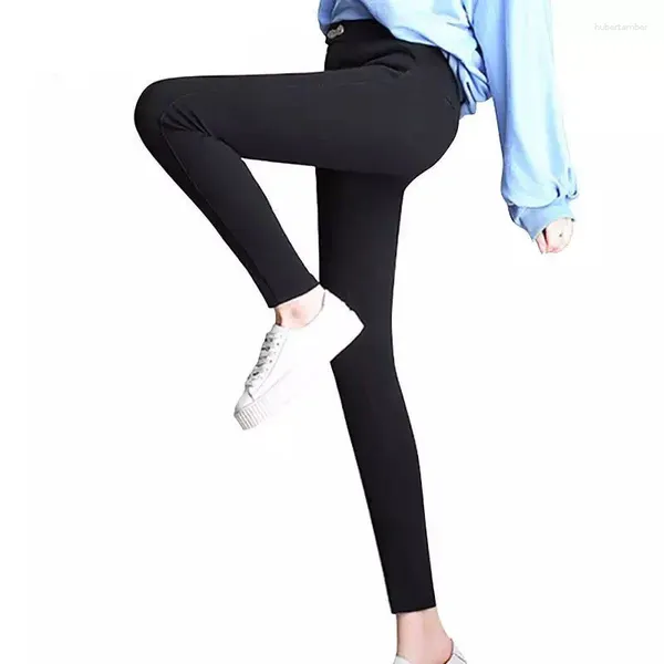 Calça feminina S-5xl plus size women women mágico lápis preto cintura elástica casual estriado coreano outono moda menina calça