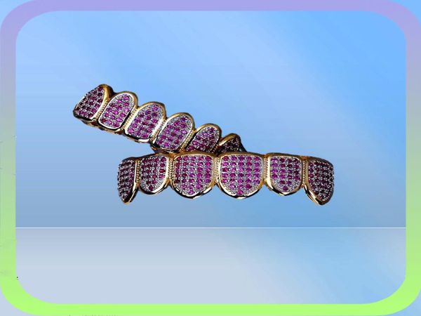 Luxus Bling Pink Zircon Dental Grills Punk Steet Mode Männer Frauen Zähne Grillz 2 Pieces 1 Set Hip Hop Grillz für Rapper 7999962