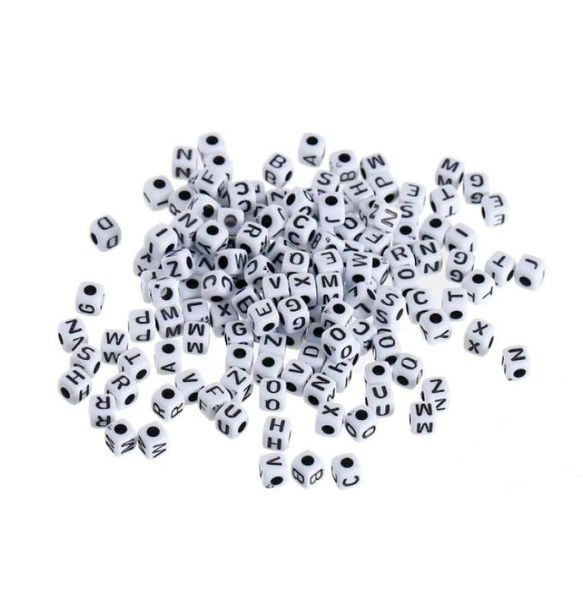 Mercadas de espaçador acrílico de qualidadeDoreenBeads Spacer Spacer Praça Branca em Padrão de Letra do Alfabeto Random cerca de 5mm 28 x 5mm 28 500 PCS1743969