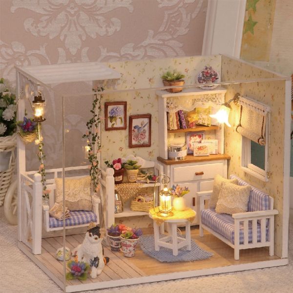 Casa de bote de atacado DIY Puzzle miniature de madeira 3D Dollhouse Miniaturas Furniture House Doll para Birthday Gift Toys H13 236S