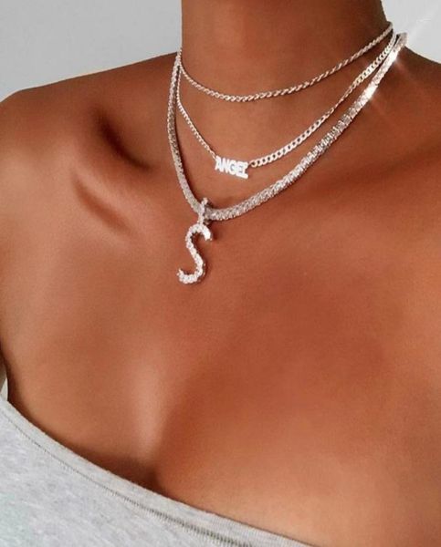 Anhänger Halskette Frauen Hip Hop Halskette Western Style Letters sexy Lady Charme Strass -Steine Einfache Legierung Choker Accessoires Pendant8820817