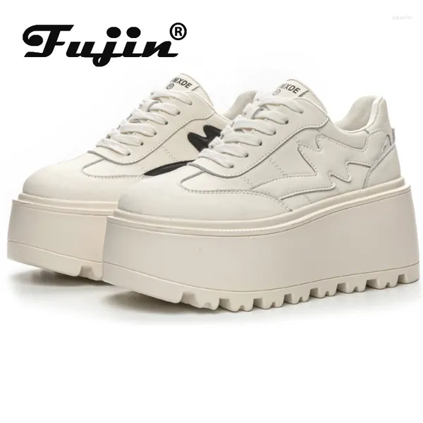 Sapatos casuais Fujin 8cm Mistor Ladies Vulcanize Leather Genuine Spring Autumn Lace Up Stable High Platform Sneakers Women Moda