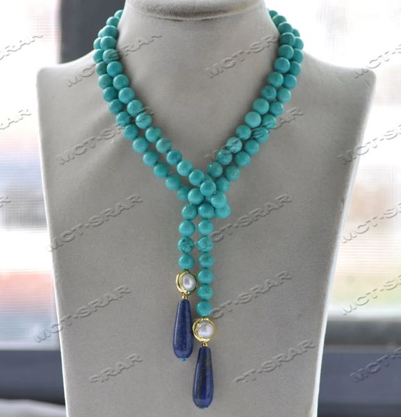 Z11989 36 Blue Dropis-Lazuli Turquoise Green Oro Parl Necklace 240428