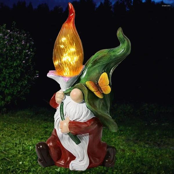 Dekorative Figuren Garten Dekorationen Harz Gnom Figur mit magischen Solar -LED -Leuchten Zwergstatue