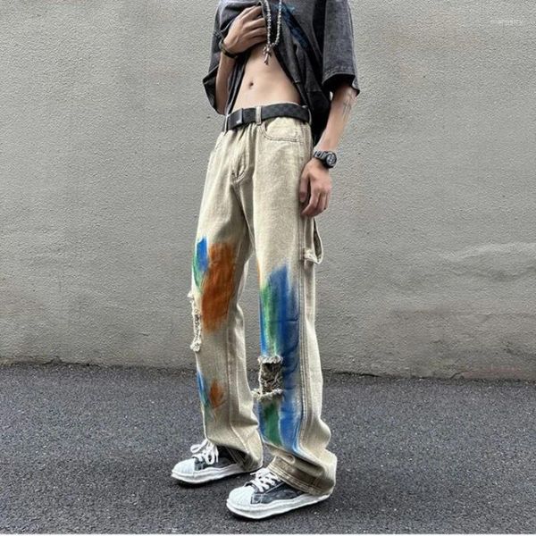 Jeans femminile strappato hipster high street tie-dye pantaloni da uomo gamba da uomo per donna fidanzata
