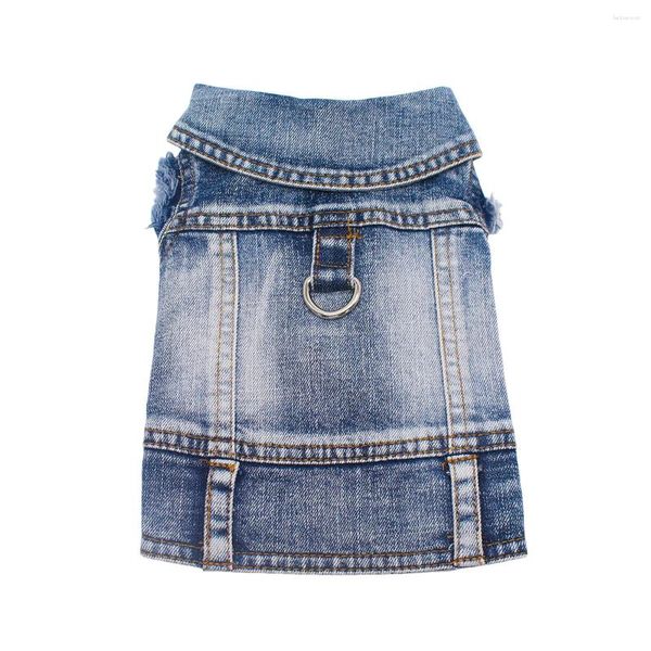 Jeans de vestuário de cachorro casaco de jeans azul legal para menino de menino de menino cães de cachorros roupas de lapela de lapela com coleira D-ring