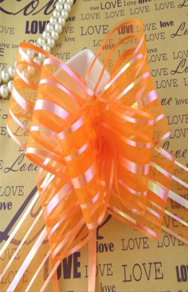 High Quality50pcslot 5cm Tamanho Grande Cores de laranja Organza Pull Arcos para Casamento Decoração de Casamento Organza Pull Flor Flor Ribbons GI6509671