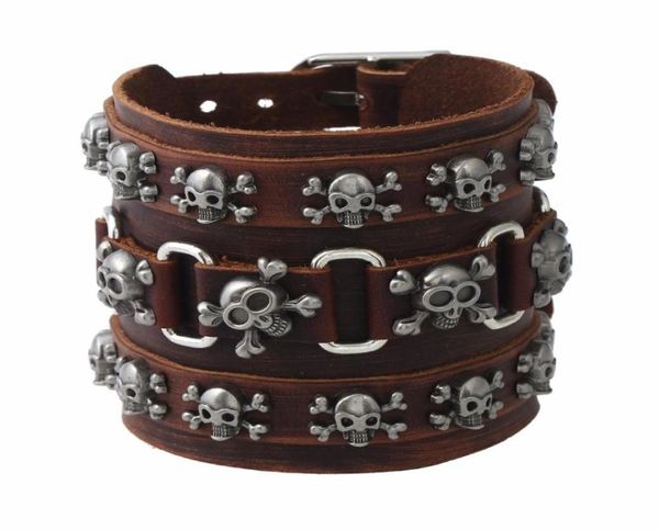 MEN039S Trendy Alloy Skulls Perlen Armbänder Punk Rock Schmuck PLB076 Multicolor Leder gewebtes Hip -Hop -Accessoire61559758945692